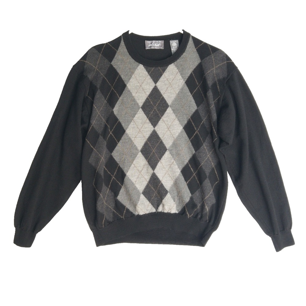 Vtg Lord Taylor Mens Grandpacore Sweater M Pure Virgin Merino Wool Argyle Italy